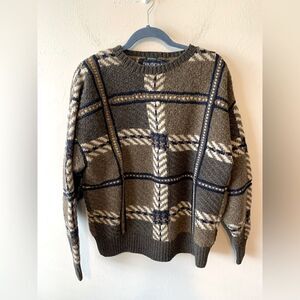 Vintage‎ Nautical hand woven brown pattern wool blend sweater size M